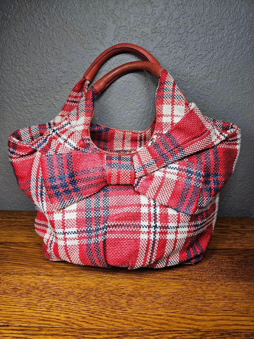 Kate Spade Red Plaid Bow Front Satchel